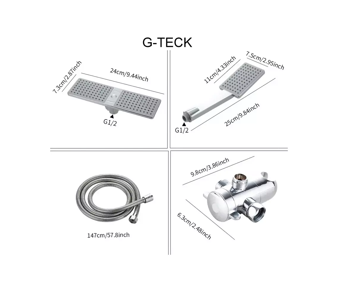 G-TECK Rectangular Double shower head with handheld