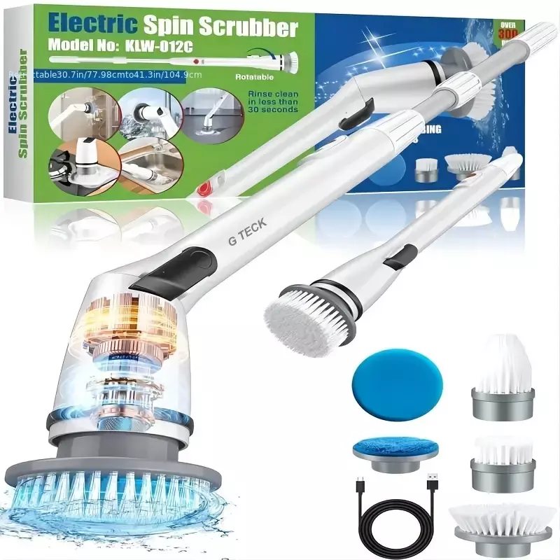 Wireless rechargeable cleaning spin scrubber