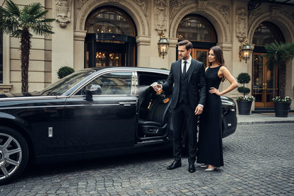 MAN IN BLACK SUIT SPRAYING CAR INTERIOR WITH THIS SPRAY BOTTLE